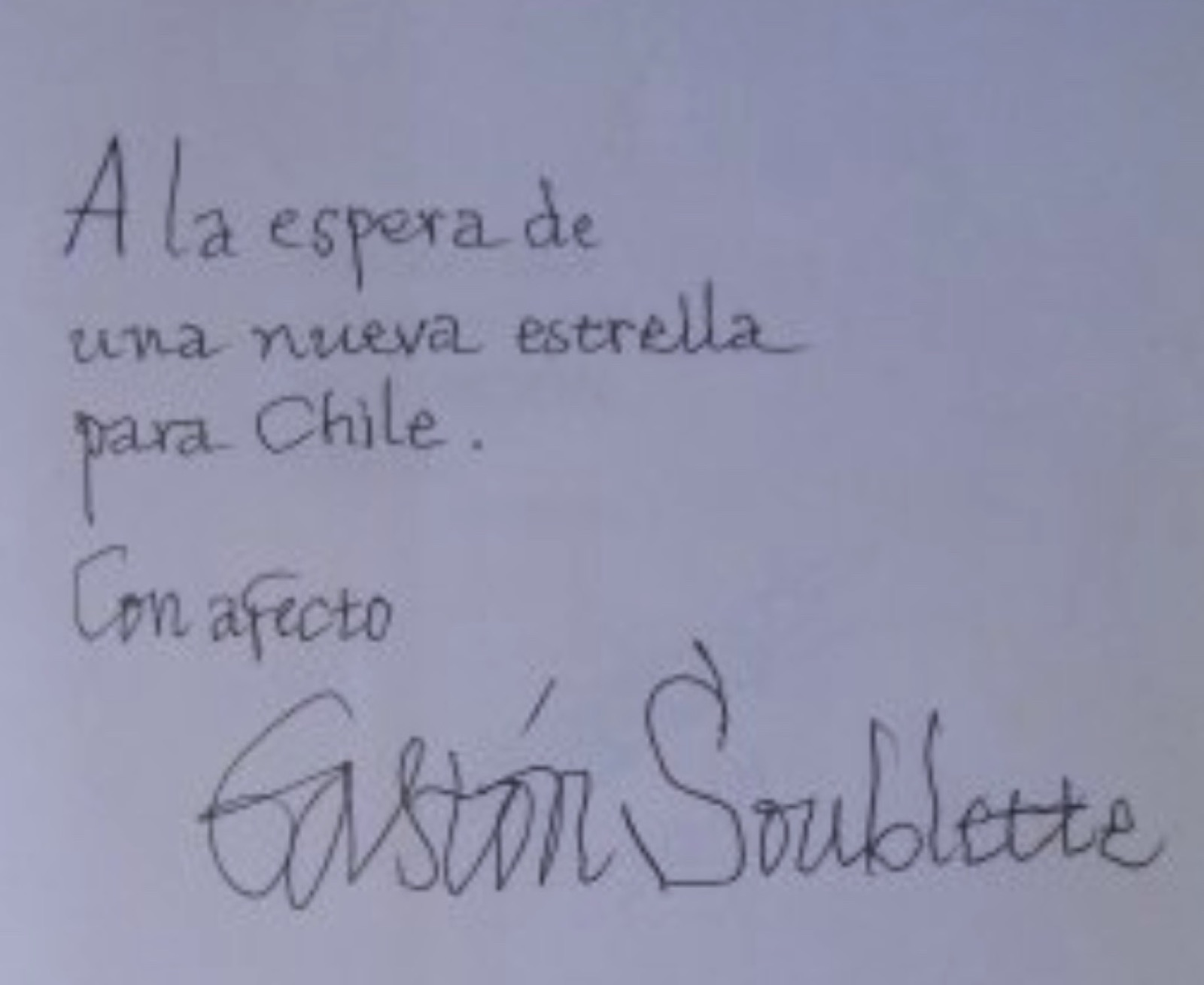 Dedicatoria manuscrita de Gastón Soublette